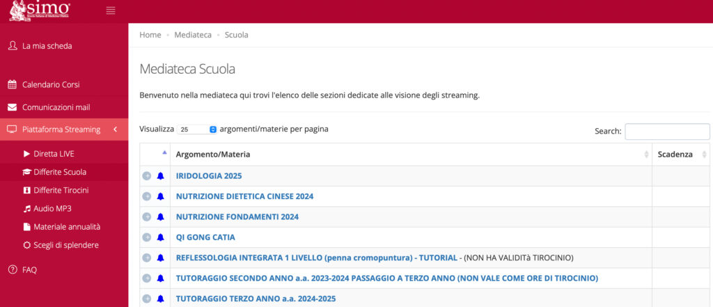 Scuola SIMO - area studenti anteprima